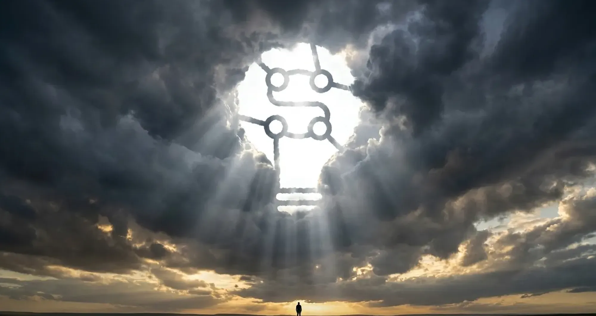 Wolken mit Lichtstrahl-Glühbirne