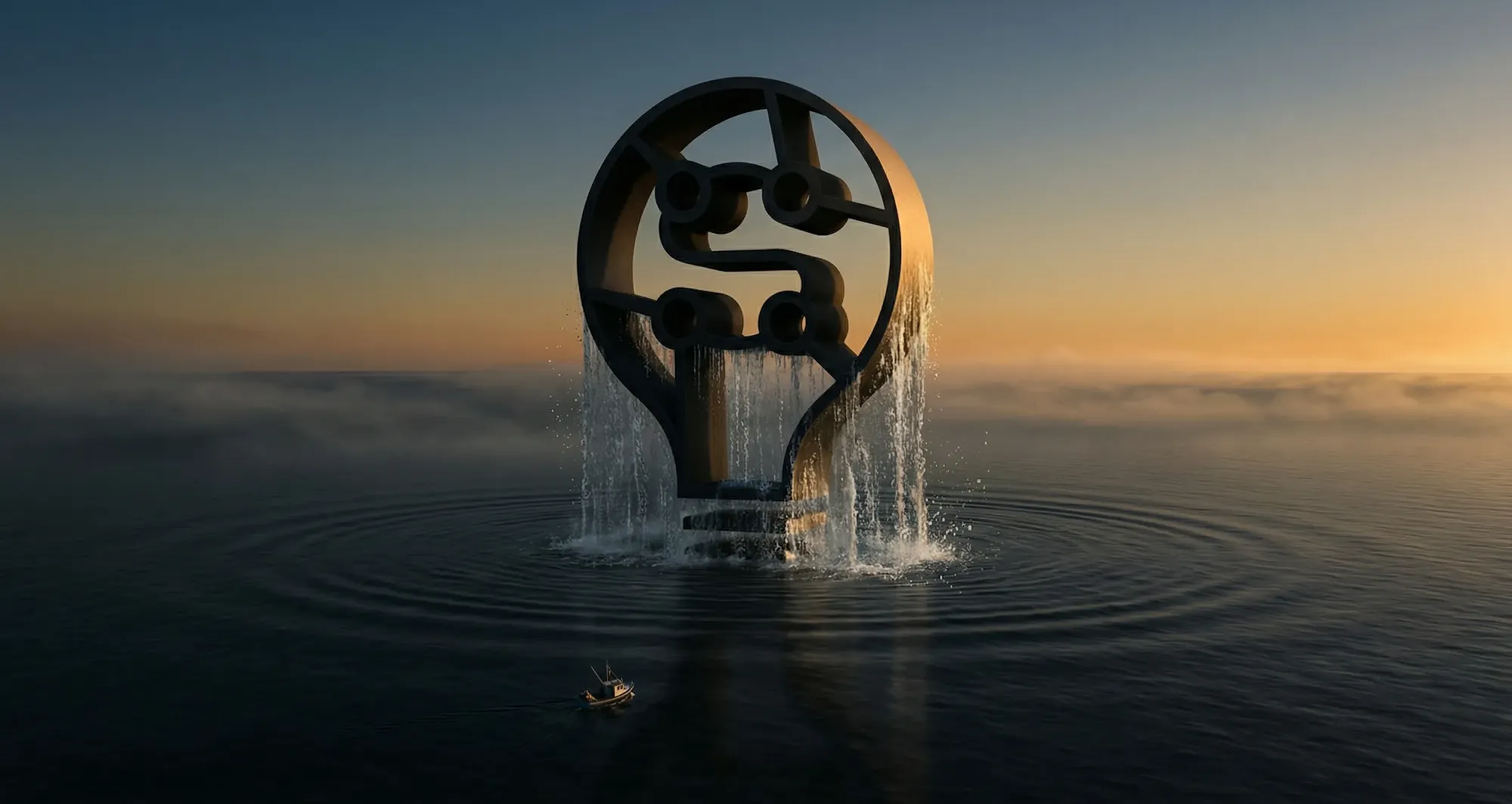 Glühbirnen-Skulptur im Meer