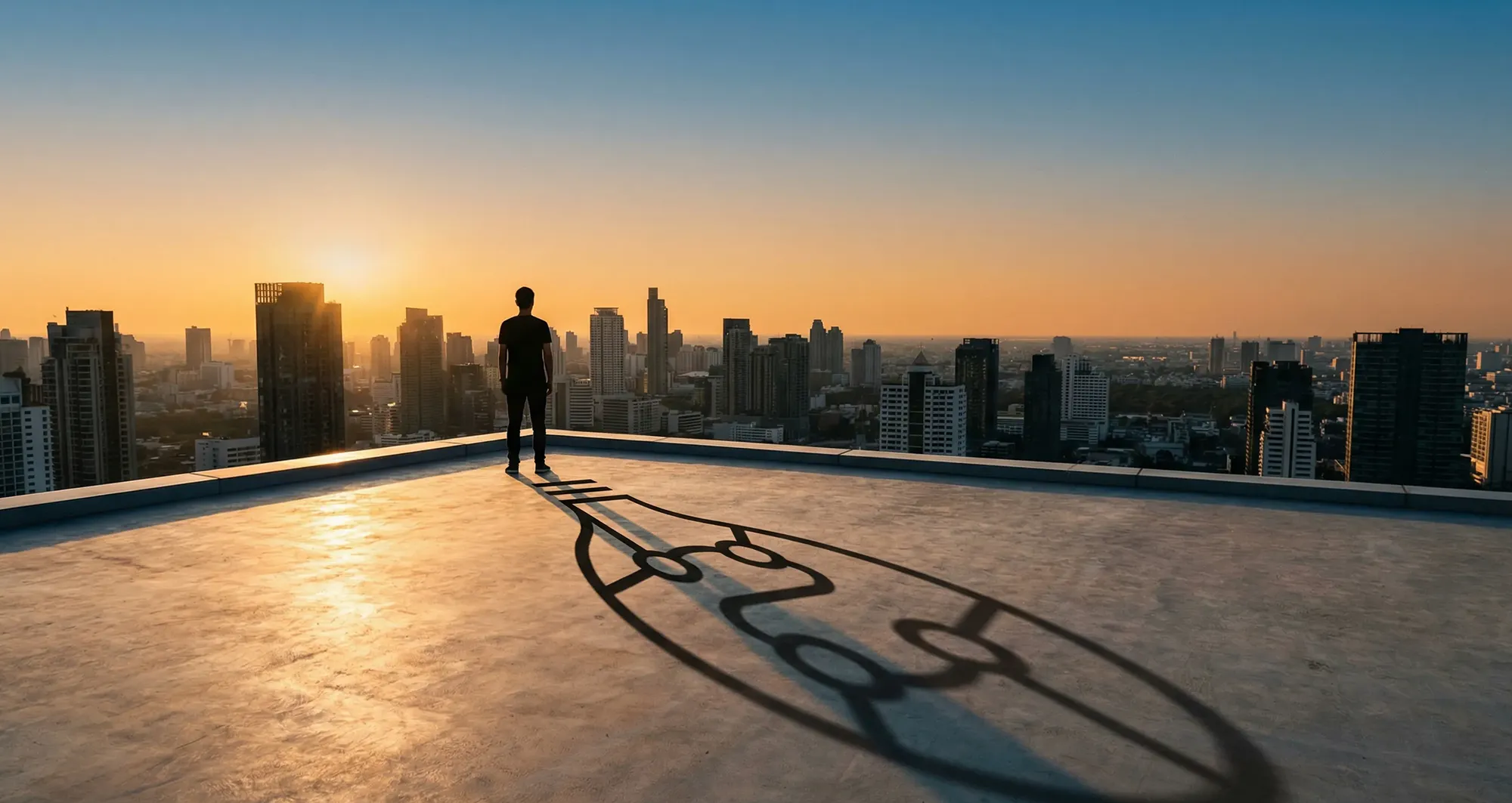 Silhouette auf Rooftop mit Logo-Schatten