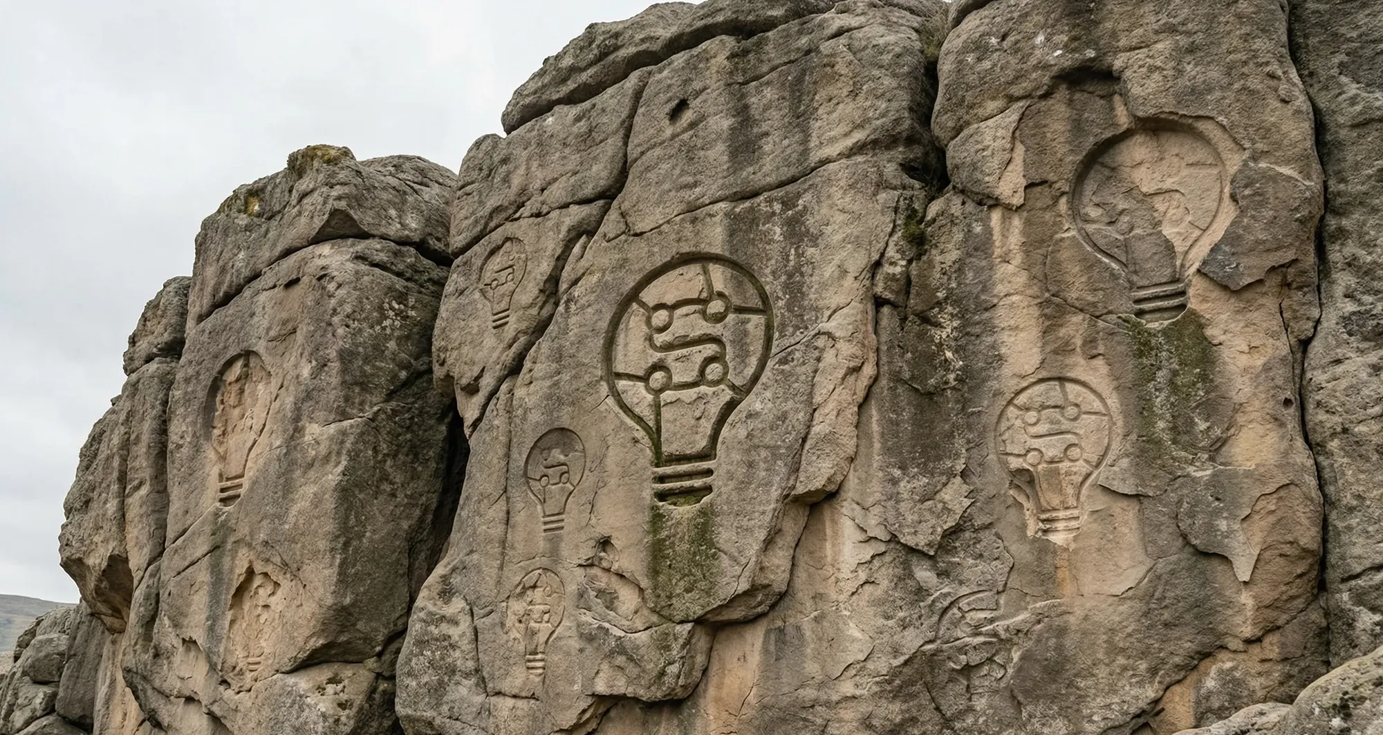 Glühbirnen in Fels gehauen